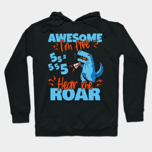 Kids I'm Five Hear Me Roar 5th Birthday Dinosaur graphic Hoodie